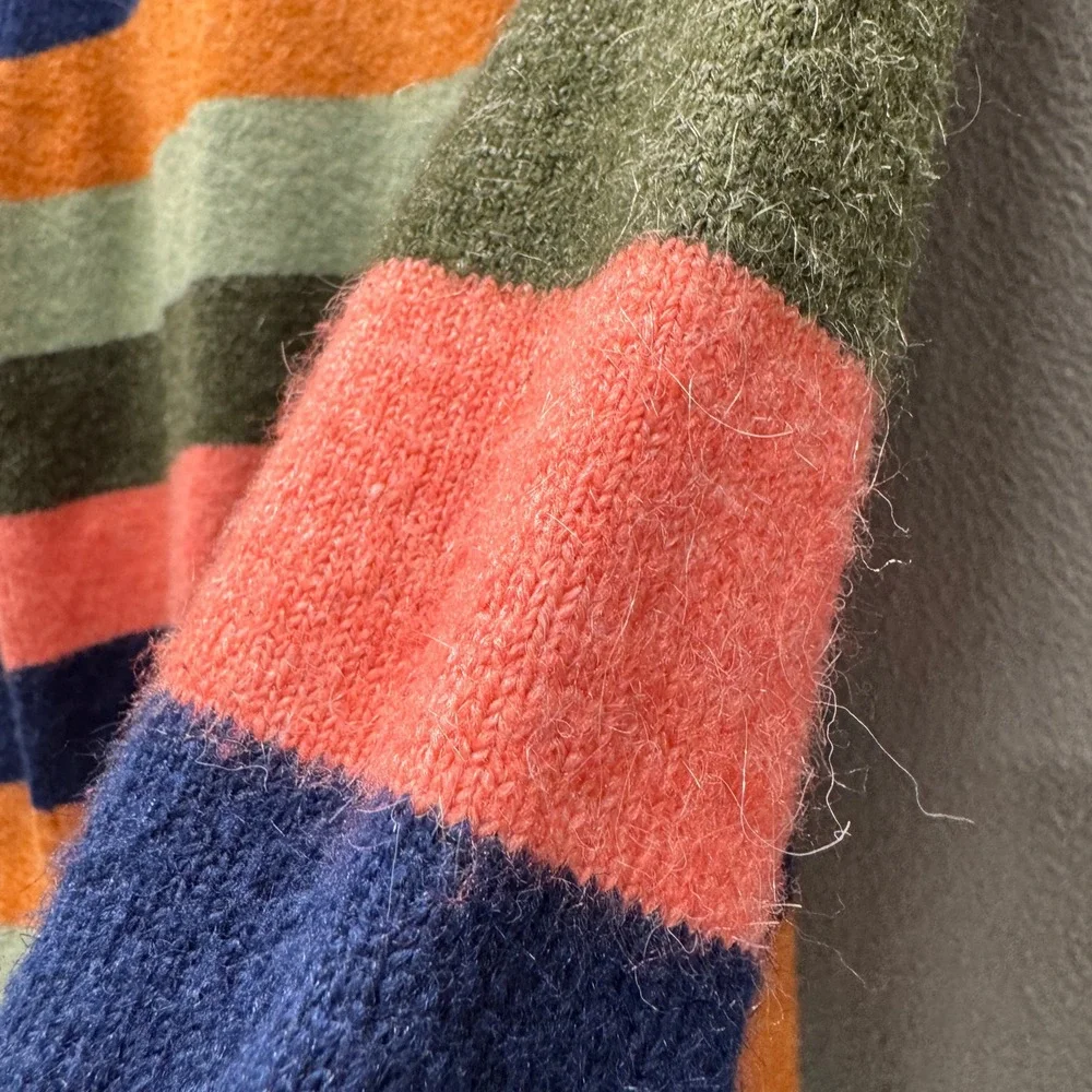 Talbots Sweater Womens Large Striped Crewneck‎ Multi-Color Casual Fuzzy Knit